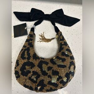 LEOPARD VELVET BOW BEADED BAG!!! Gorgeous with sparkly detail